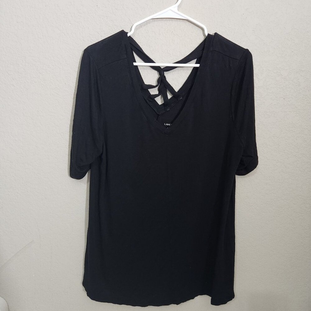 Lane Bryant Top Women's Size 14 Striped Criss Cross Back Black